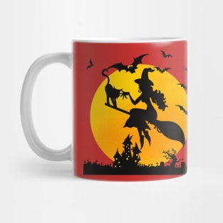 Funny Halloween Witch with Broom T-shirt Mug